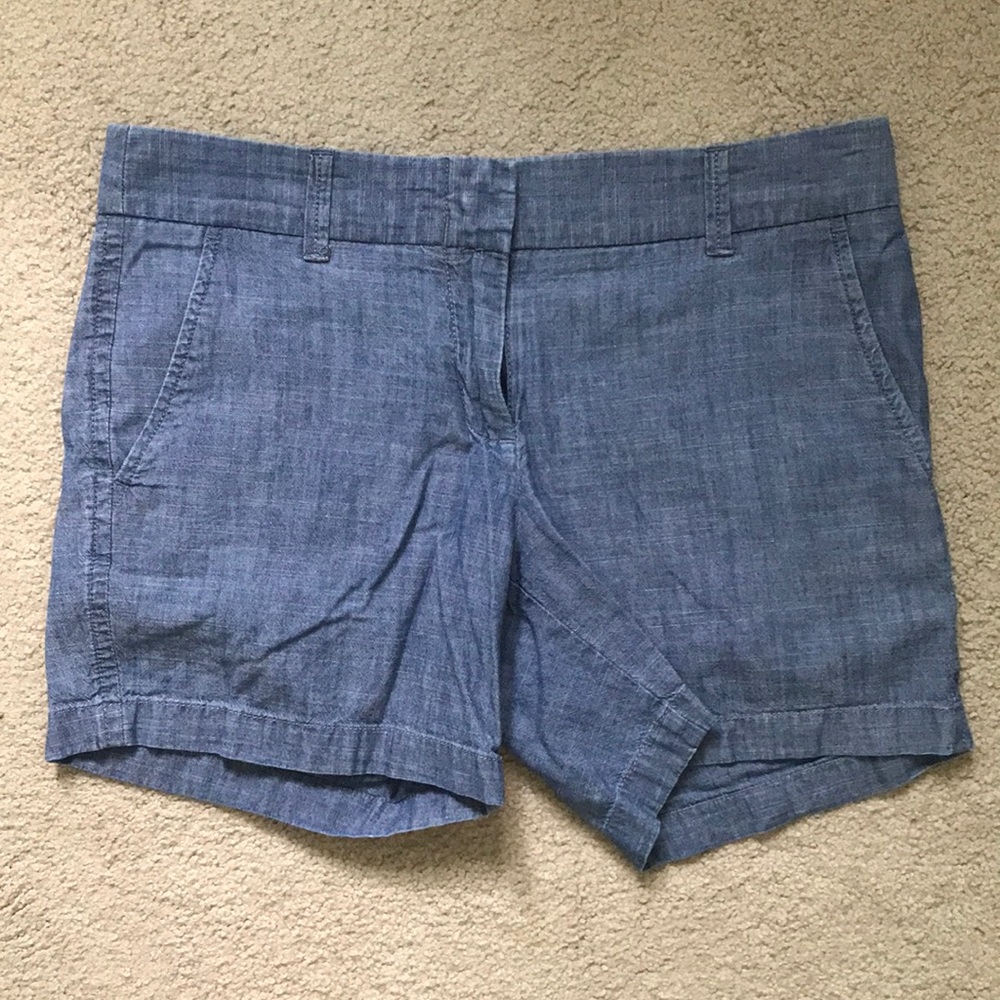 J. Crew Factory Chambray Blue Cotton Blend Shorts